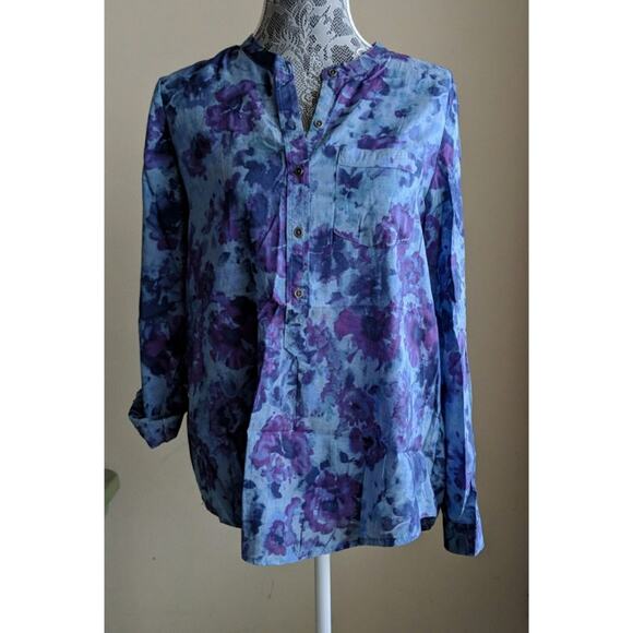 Lucky Brand Printed Chambray Popover - Sz M - GUC - Picture 1 of 6